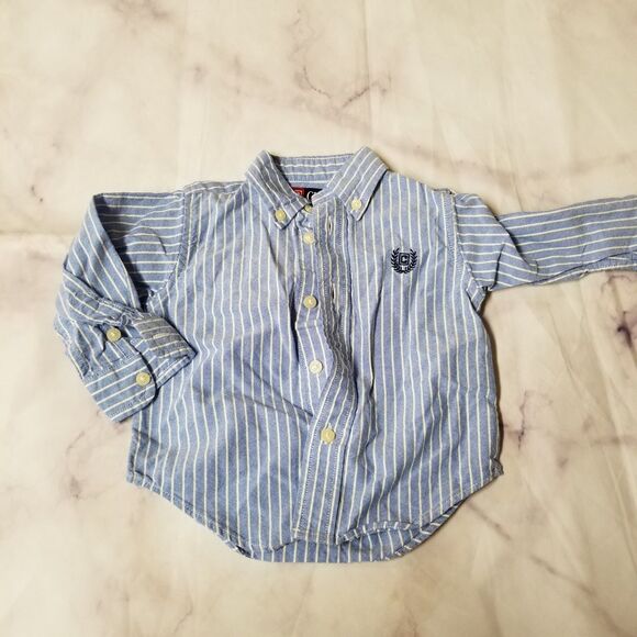 Chaps Striped Button Down Long Sleeve Polo Shirt 12M - Picture 1 of 2